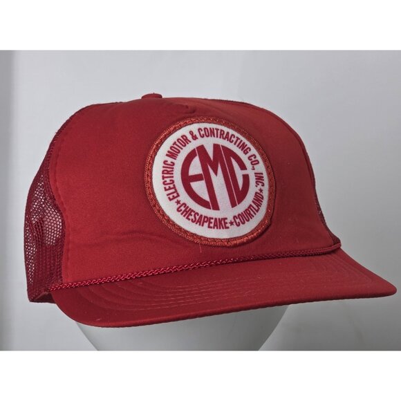 Vintage Electric Motor Contracting Co Trucker Hat Cap Patch Retro Snapback Red - Picture 1 of 8